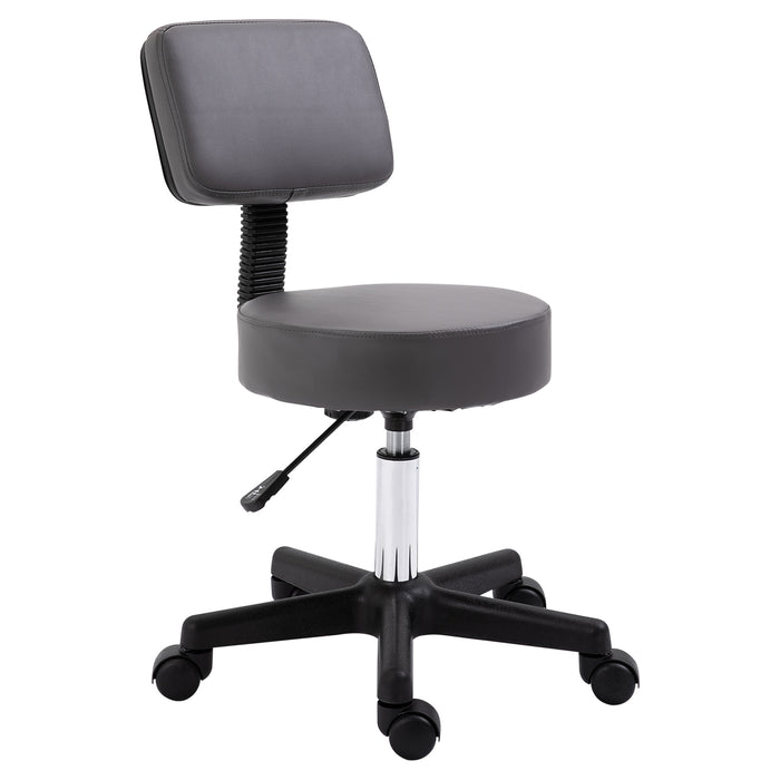 Swivel Salon Chair with Padded Seat - 5-Wheel Adjustable Height for Hairdressers, Tattoo Artists, and Spa Use - Rolling Comfort Cushion in Professional Grey
