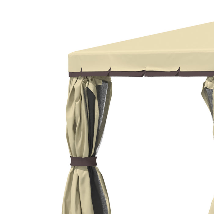 Aluminium Frame Garden Gazebo Pavilion - 3x3m Water-Resistant Double-Tier Roof with Mosquito Netting and Curtains in Beige - Ideal Outdoor Shelter for Events and Relaxation