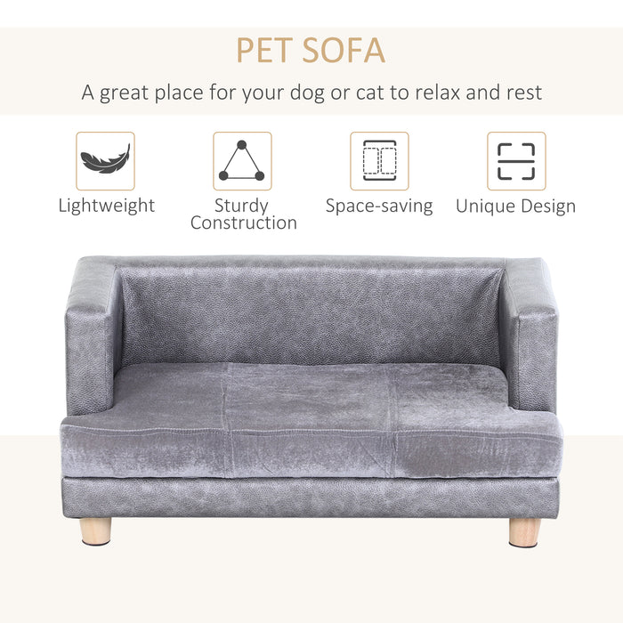 Elevated Dog Sofa with Soft Cushion - PU Covered Pet Lounger for Small Dogs & Cats - Anti-Slip Legs Grey Couch Bed for Comfort and Style