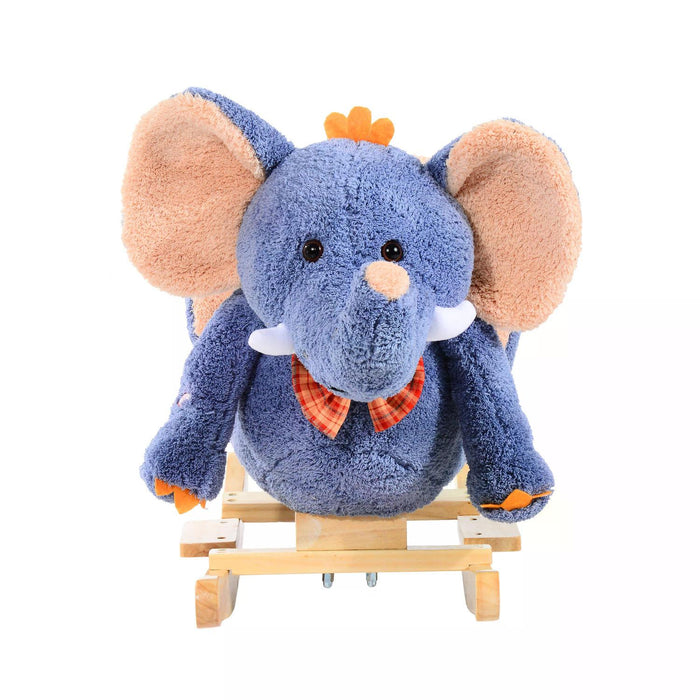 Plush Elephant Rocking Horse with Sound for Kids - Soft Toddler Rocker Seat Toy in Blue - Ideal Baby Gift for Play & Development