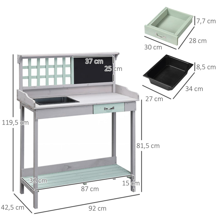 Garden Potting Station with Storage - Wooden Work Bench with Drawer & Shelves for Planting and Tools - Ideal for Outdoor Gardening and Flower Enthusiasts