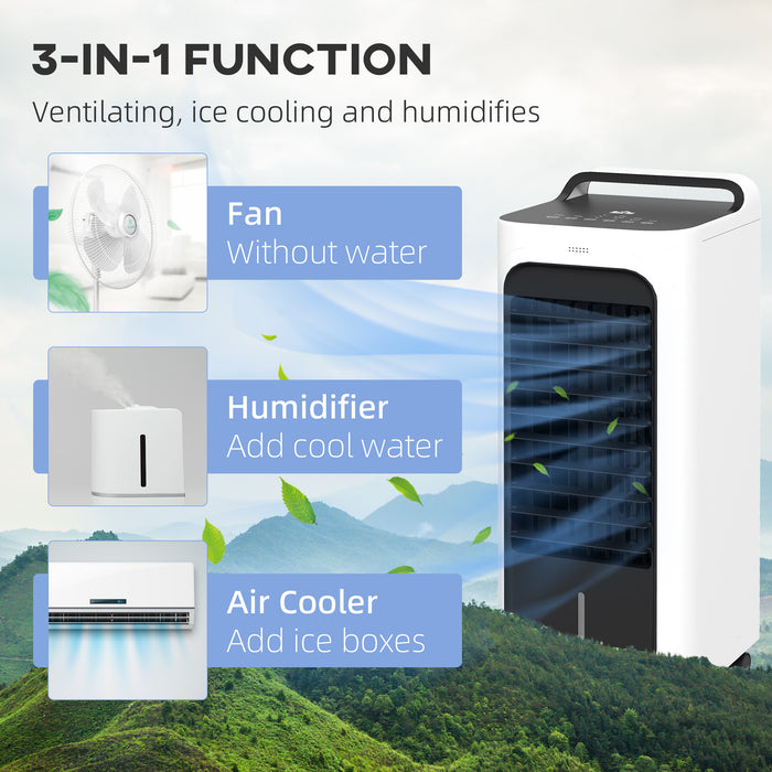 Ice Cooling Fan Water Conditioner - Portable Air Cooler with Humidifier, Ice Packs, Remote Control & Timer - Ideal for Room Cooling & Oscillation Function