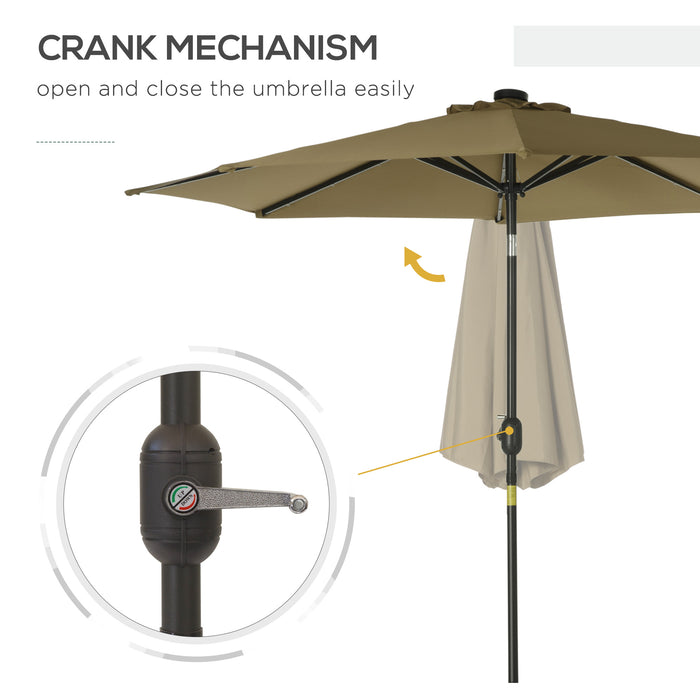 Solar-Powered 24 LED Parasol - Brown Outdoor Umbrella with Energy-Efficient Lighting - Perfect for Patio, Nighttime Ambiance