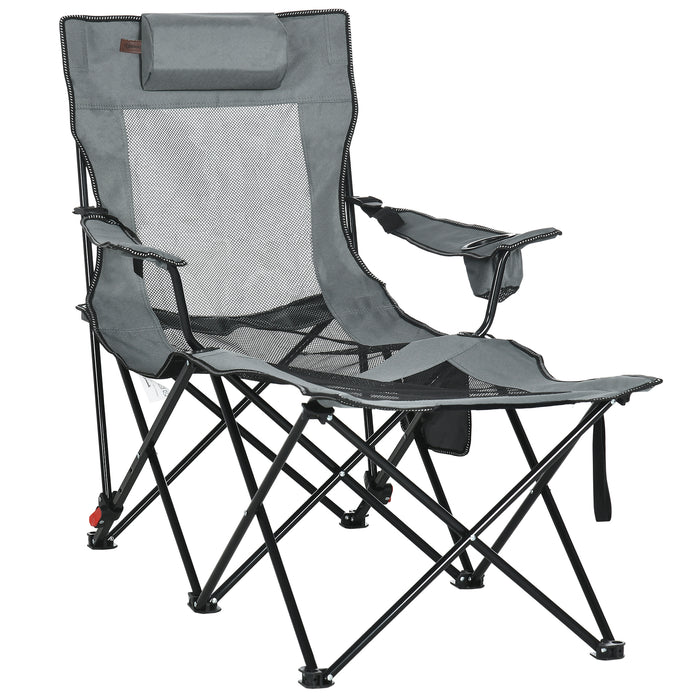 Foldable Reclining Garden Chair with Footrest - Adjustable Backrest and Portable Camping Chair Features, Headrest, Cup Holder - Ideal for Outdoor Comfort and Travel Convenience
