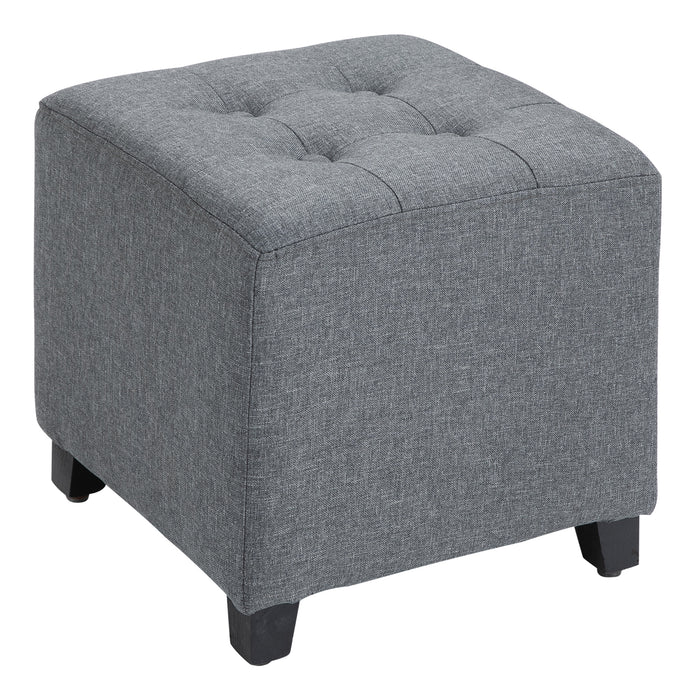 Linen-Look Ottoman with Button Tufting - Upholstered Square Footstool, Padded Wood Frame, Side Table Functionality - Stylish Grey Home Furniture for Living Room Comfort and Versatility