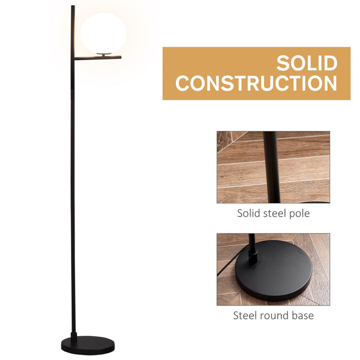 Modern Sphere Floor Lamp with Metal Frame - Pedal-Switch Operation, Elegant Standing Light Fixture - Ideal for Home Office, Living Room Decor, Black