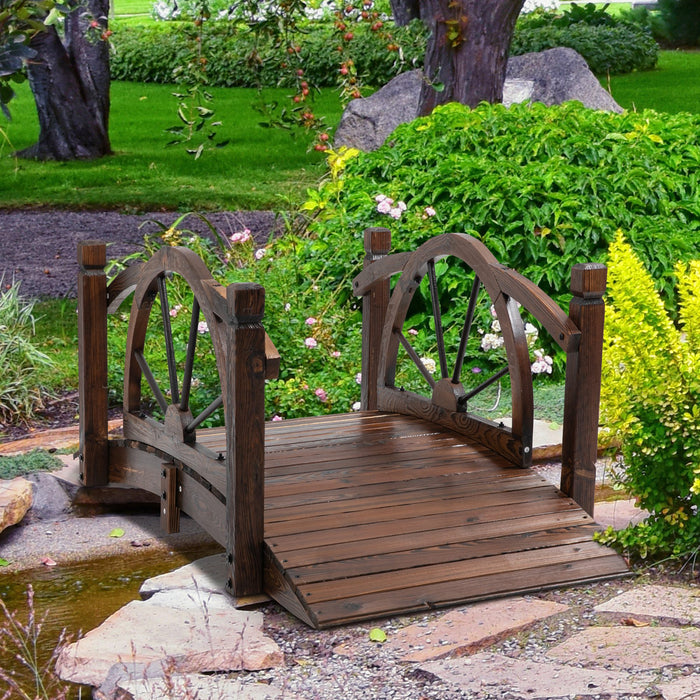 Decorative Wooden Arc Garden Bridge with Guardrails - Sturdy Outdoor Footbridge for Lawn and Pond Walkway - Enhancing Backyard Landscapes & Safe Crossings