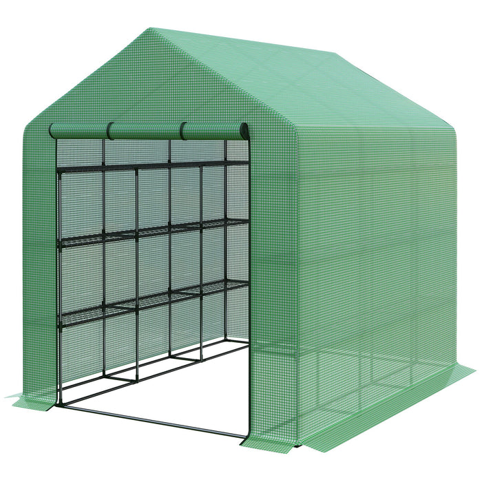 Poly Tunnel Steeple Walk-In Greenhouse - Durable Frame with Removable Shelves, 244x180x210cm - Ideal for Garden Enthusiasts & Plant Protection