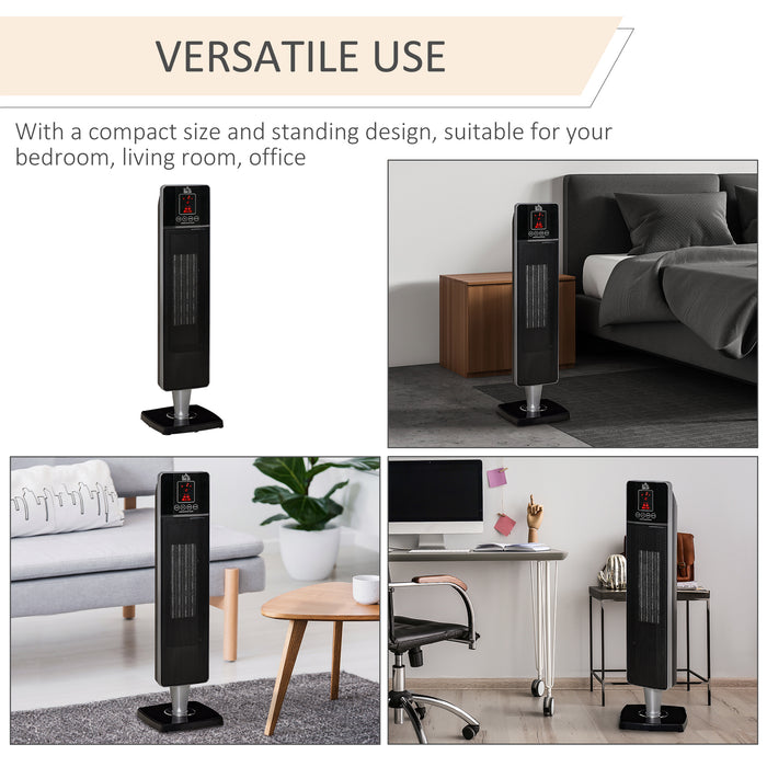 Ceramic Tower Heater with Oscillation - Remote-Controlled Space Heater with 8-Hour Timer, Safety Features - Ideal for Home Overheat & Tip-Over Protection, Dual Heating Modes (1000W/2000W), Black