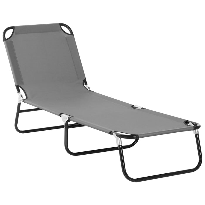 Lightweight Folding Sun Lounger - 5-Position Adjustable Backrest, Poolside Relaxer Recliner - Ideal for Sunbathing, Outdoor Leisure, Grey Color