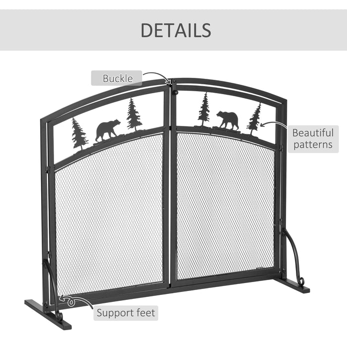 Metal Mesh Fire Guard with Double Doors - Decorative Spark Flame Barrier Featuring Tree Design - Safety Fireplace Screen for Living Room and Bedroom Decor