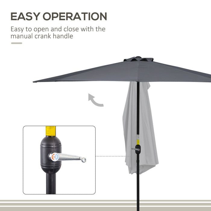 Half-Round Parasol Umbrella by 3M - Grey Polyester Canopy with Aluminum Frame - Compact Weather Protection for Small Spaces & Balconies