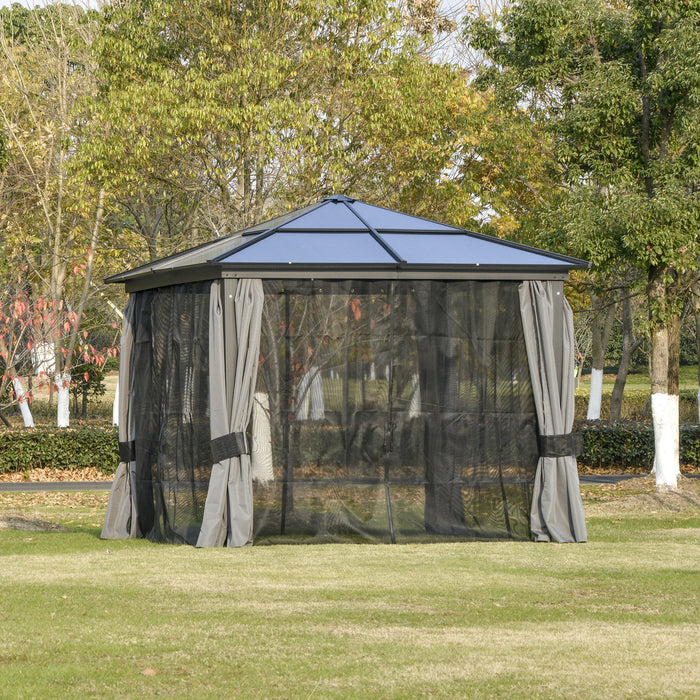 Hardtop Aluminum Gazebo 3x3m - UV-Resistant Polycarbonate Roof, Mosquito Netting & Curtains - Outdoor Patio Shelter for Garden Entertaining