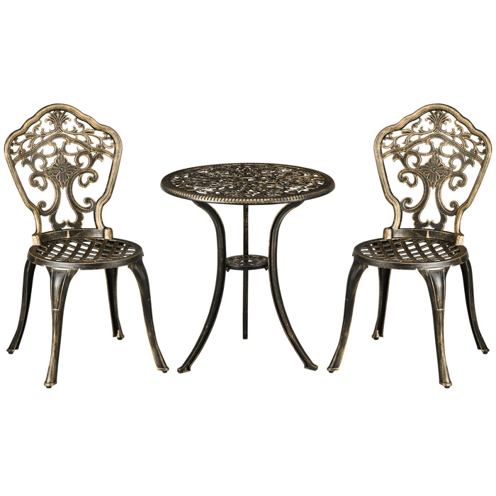 Cast Aluminium Bistro Set - 3-Piece Outdoor Furniture with Parasol Hole, Includes Round Coffee Table and 2 Armless Chairs - Ideal for Garden and Patio Entertainment