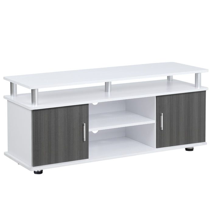 Modern TV Stand for 55'' Screens - Storage Shelf and Cupboard Entertainment Center - Stylish Media Console for Living Room, Grey and White