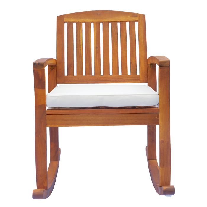 Acacia Wood Rocking Chair - Outdoor & Indoor Porch Deck Seating with Comfortable Cushion - Ideal for Relaxing in Garden or Patio Spaces