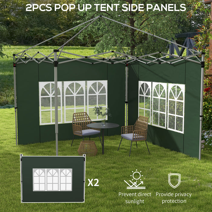 Replacement Gazebo Side Panels with Windows - Fits 3x3m/3x4m Pop-Up Structures, 2-Pack in Green - Ideal for Outdoor Shelter and Privacy