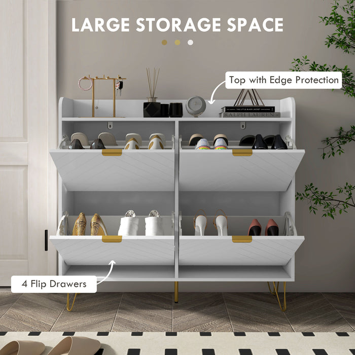 Slim Shoe Storage Cabinet with 4 Flip Drawers - Space-Saving Narrow Cupboard, Adjustable Shelves, 16-Pair Capacity - Ideal for Entryway Organization