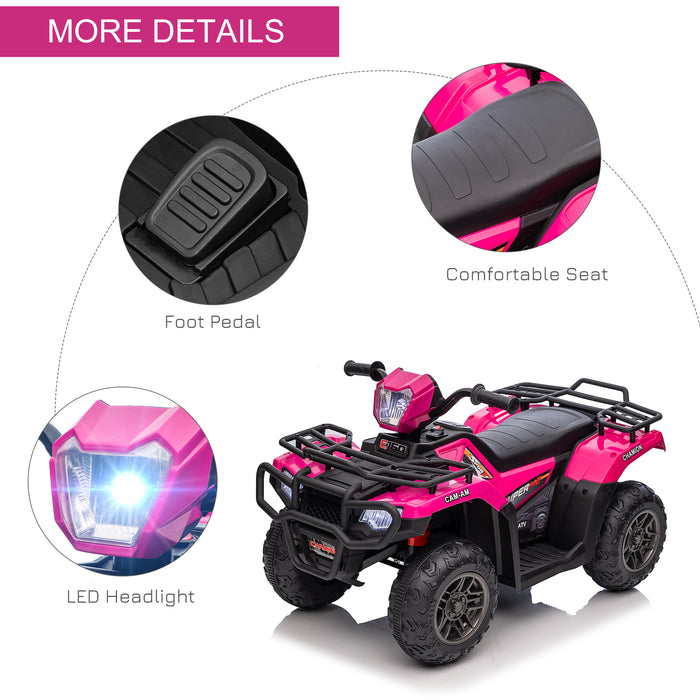 Kids Quad Bike ATVB12 - 12V Ride-On ATV with Music, Forward/Reverse Functions, LED Headlights - Perfect Outdoor Fun for Children Ages 3-5, Pink