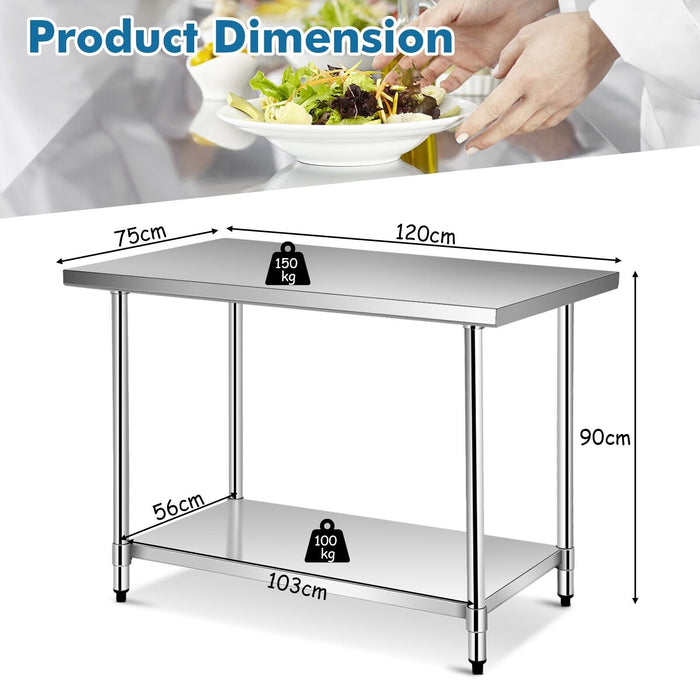 Stainless Steel Catering Table - Adjustable Undershelf, Leveling Feet Feature - Ideal for Professional Catering Services