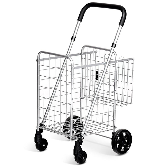 Adjustable Height Shopping Trolley, Black - Foldable Design with Handle and Wheels - Ideal for Trouble-free Shopping Experiences