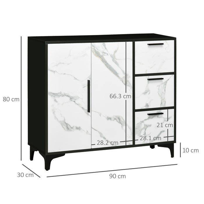 Modern Sideboard Cabinet - 2-Door Cupboard and 3 Drawers, White Finish - Elegant Storage Solution for Living Room and Study