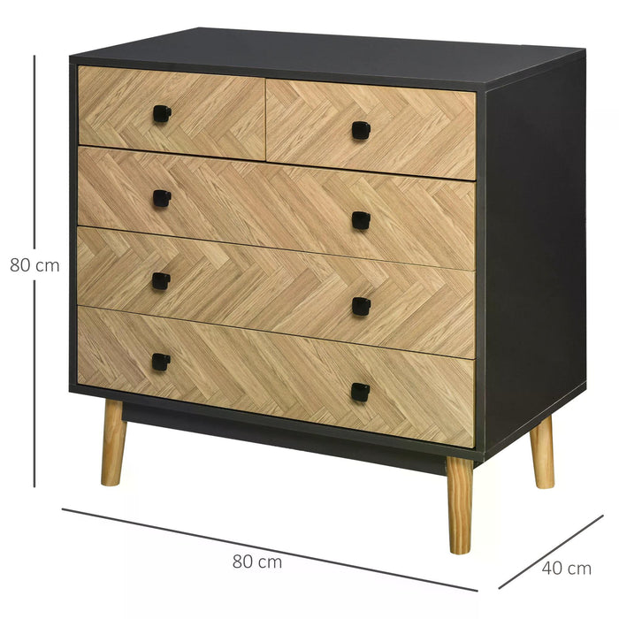 5-Drawer Chest Dresser - Freestanding Storage Cabinet with Metal Handles - Ideal for Bedroom and Living Room Organization