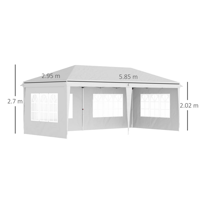 3x6m Adjustable Pop Up Gazebo - Marquee Party Tent with Side Panels & Storage Bag, White - Ideal for Outdoor Events and Gatherings