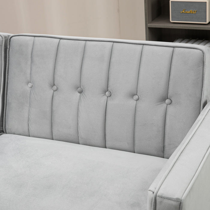 Convertible Sofa Futon - Velvet-Touch Tufted Loveseat with Adjustable Split Back in Light Grey - Space-Saving Couch for Small Living Areas or Guest Rooms