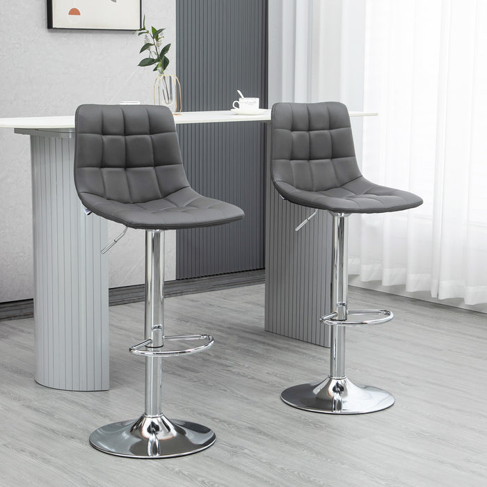 Adjustable Breakfast Dining Stools Set of 2 - Modern Counter Barstools with 360° Swivel and Footrest, Grey - Ideal for Kitchen and Home Bar Seating