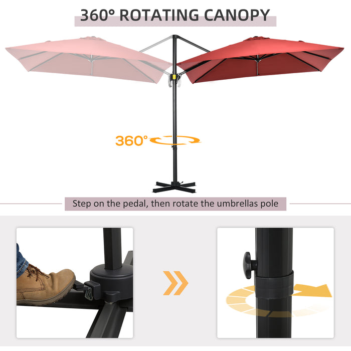 Large 2.5x2.5m Wine Red Cantilever Umbrella with Aluminium Frame - Outdoor Offset Parasol, Sun Shade, 360° Rotation with Crank Handle and Cross Base - Ideal Shelter for Patio, Garden, or Deck