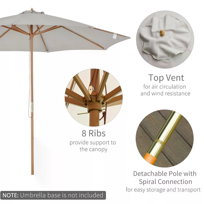 3M Fir and Bamboo Garden Parasol - Wooden Outdoor Umbrella with Grey Canopy Sun Shade - Ideal for Patio and Backyard Comfort