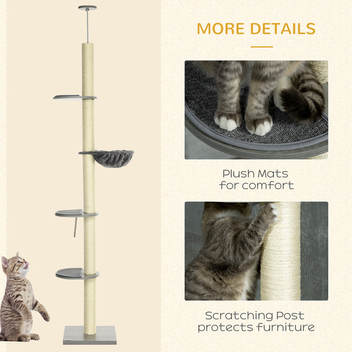 Extra-Tall 250cm Cat Tree - Floor-to-Ceiling Design with Hammock & Scratching Post - Perfect for Playful Cats and Kittens