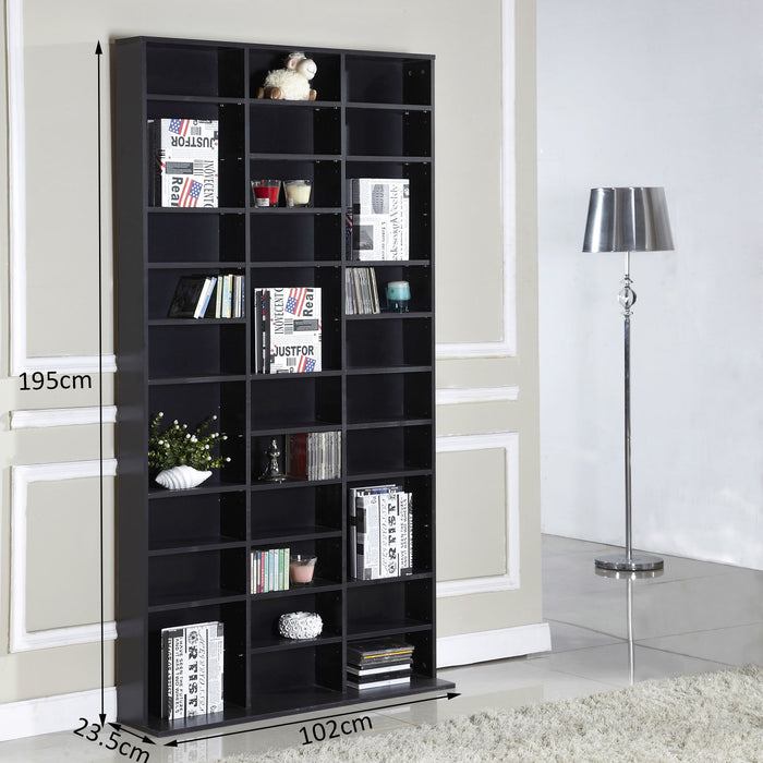 CD/DVD Storage Rack - Adjustable Shelving for 1116 CDs, 102x24x195 cm, Black - Space-Saving Media Organizer for Collectors