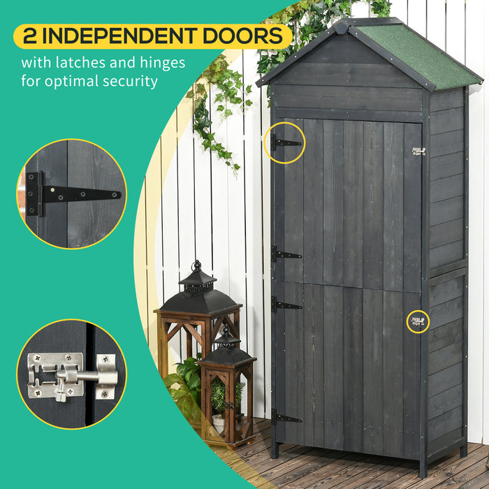 Outdoor Fir Wood Utility Storage Shed - Weather-Resistant Grey Garden Organizer - Ideal for Tools, Equipment, and Supplies