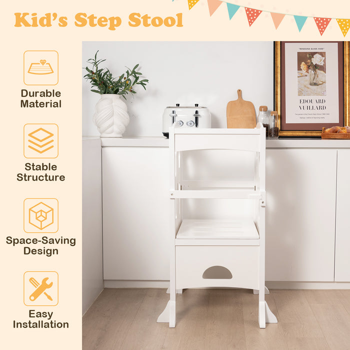 Adjustable Height Kids Step Stool - Folding Design with Safety Latches, Natural Finish - Ideal for Child Independence & Safety