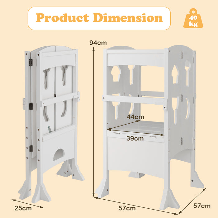 Adjustable Height Kids Step Stool - Folding Design with Safety Latches, Natural Finish - Ideal for Child Independence & Safety