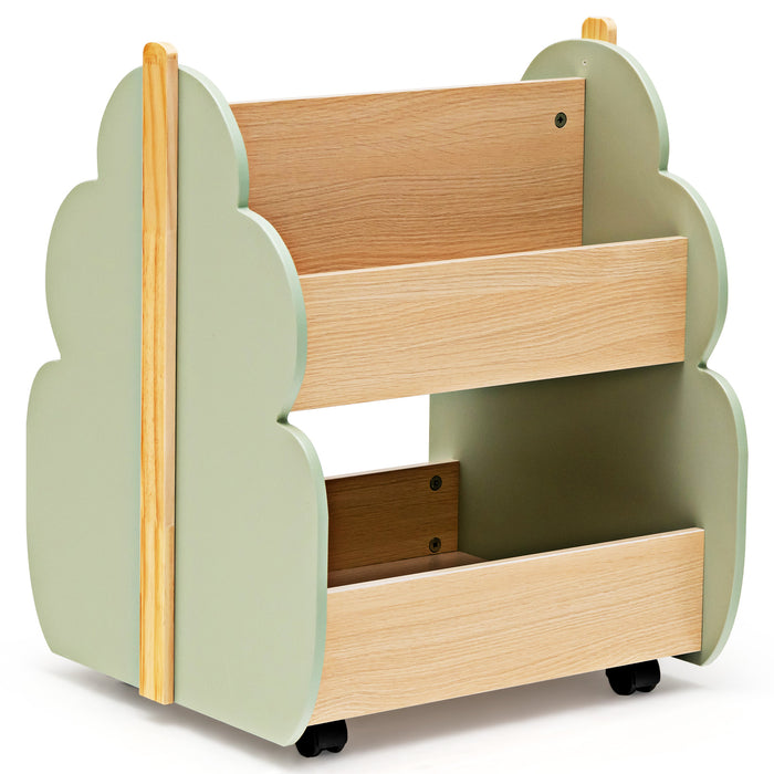 Universal Wheel Bookshelf - Kids Wooden Shelving Unit in Green - Ideal Storage Solution for Children's Books