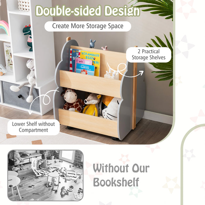 Universal Wheel Bookshelf - Kids Wooden Shelving Unit in Green - Ideal Storage Solution for Children's Books