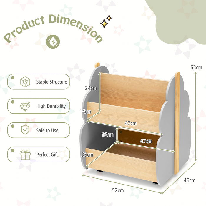 Universal Wheel Bookshelf - Kids Wooden Shelving Unit in Green - Ideal Storage Solution for Children's Books