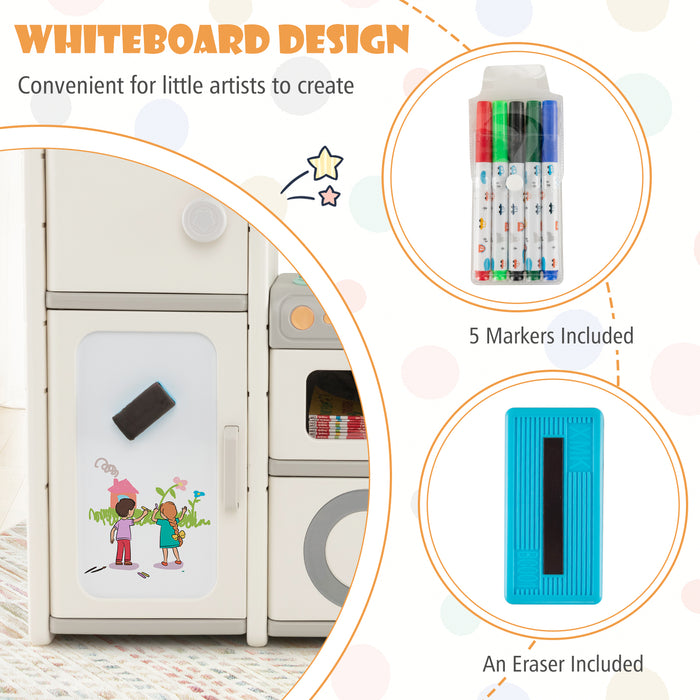 Kids Toy Storage Organizer Model B111 - Magnetic Whiteboard, Removable Sink & Faucet Features in Beige - Perfect Solution for Neat and Organized Playroom