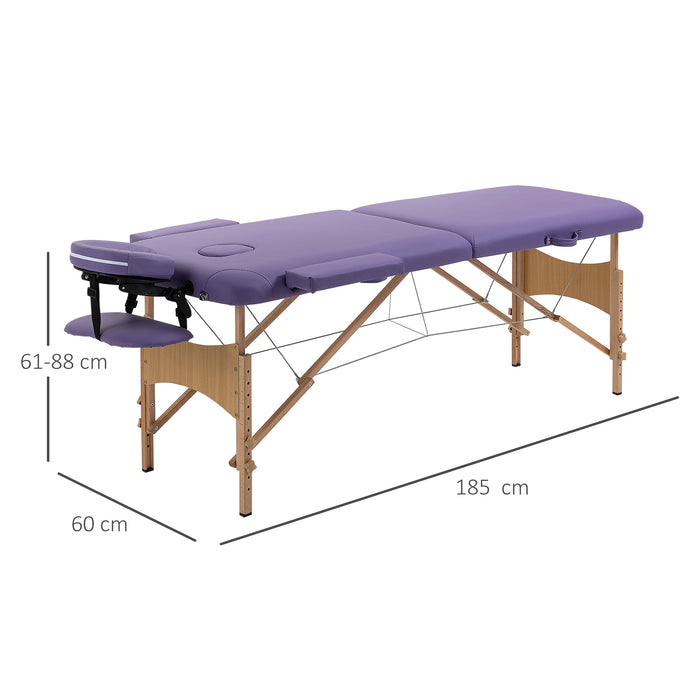 Portable 2-Section Massage Table - Lightweight Folding Therapy and Beauty Bed in Purple - Ideal for Spa, Therapists, and Home Use