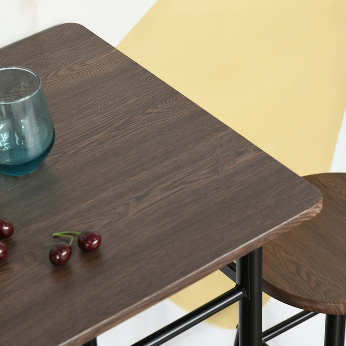 Bar Table and Stools Combo - Industrial Style Set with Storage Shelf and Metal Frame Footrest - Perfect for Kitchen, Dining Room, Pub, or Cafe Spaces in Black and Oak