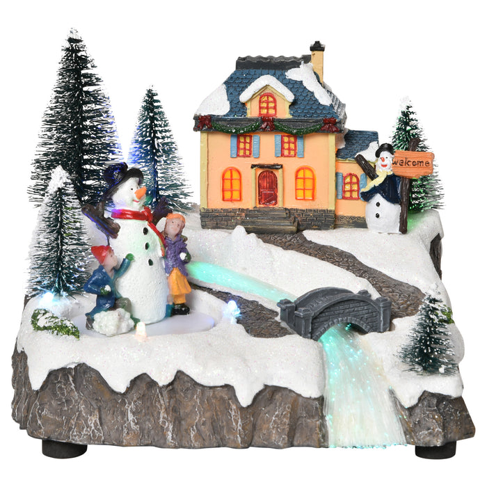 Musical Animated Christmas Village - LED-Lit Fibre Optic Holiday Decor with Rotating Skating Pond - Festive Seasonal Display for Home Ambiance