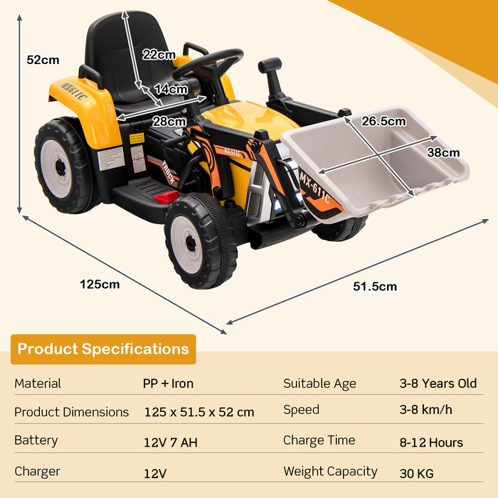 Loader Digger Model 12V - Battery Powered Construction Toy with Adjustable Arm and Bucket in Blue - Ideal for Outdoor Fun and Improving Motor Skills for Kids