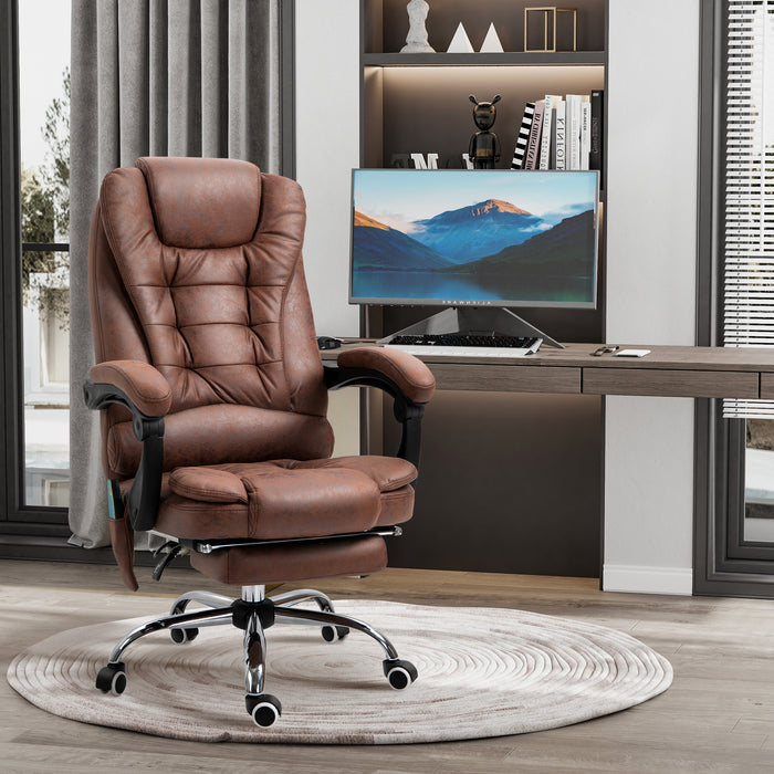 Ergonomic High-Back Executive Chair with Heated Massaging Function - 6-Point Vibration, Swivel & Adjustable Reclining Desk Chair with Footrest - Ideal for Office Comfort and Stress Relief, Brown