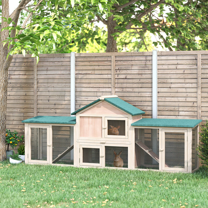 Deluxe Double-Tier Bunny Hutch with Ladder - Spacious Wooden Rabbit & Guinea Pig Home, Outdoor Run, Slide-Out Tray - Ideal for Pet Safety & Comfort, Measures 210x45.5x84.5 cm