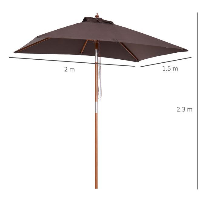 Extra Large Bamboo Garden Parasol - 2m x 1.5m Sun Umbrella with Tilt Mechanism and Fir Wooden Pole - Ideal for Patio and Outdoor Backyard Shade