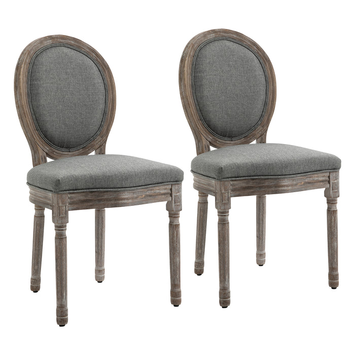 Elegant French-Style Dining Chair Duo - Wood Frame with Foam Padded Seats and Carved Legs - Vintage Design with Foot Pads for Comfortable Traditional Seating