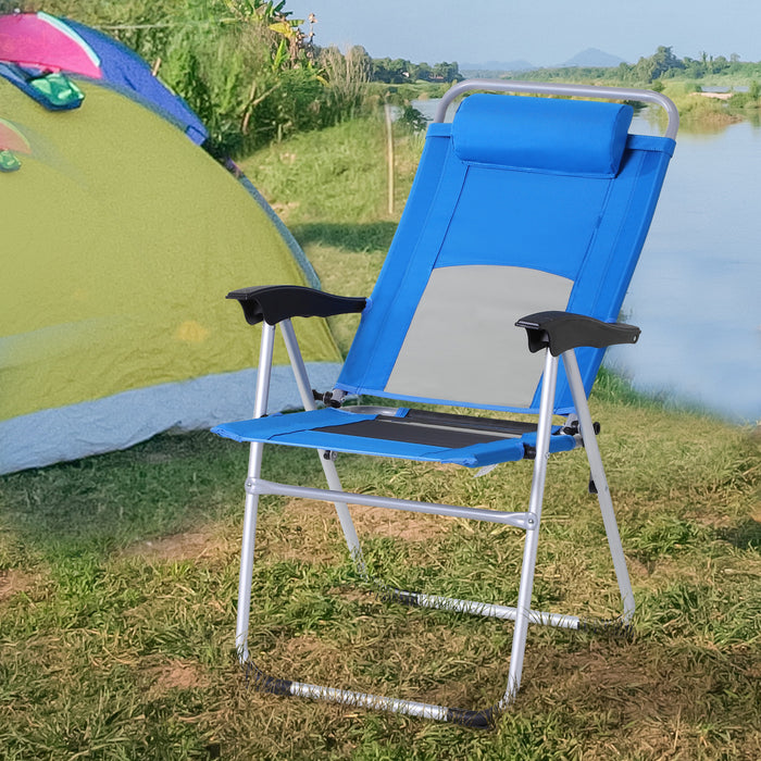 Outdoor Garden Folding Armchair - 3-Position Patio Recliner with Adjustable Backrest and Comfort Pillow - Ideal for Lounging and Relaxation in Blue